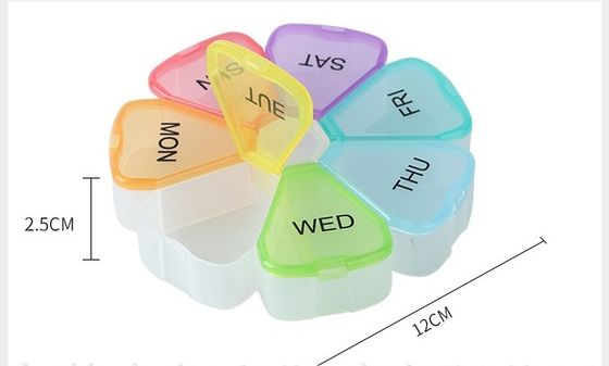 12*2.4cm 7 Compartments Food Grade Material Flower Shape Pill Box and Organizer